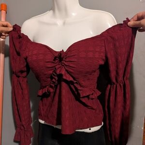 New Mix Burgundy Off-Shoulder Blouse
